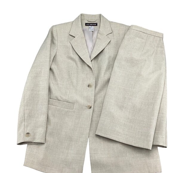JG Hook Skirt Suit 10 40/25Wx23 Beige Side Elastic Woven Poly Classic Career VTG - Picture 1 of 16